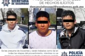 Detienen  en flagrancia a tres posibles implicados en el delito de robo de vehículo con violencia