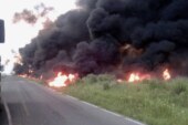 Huachicoleros roban combustible en Acambay, explota la toma clandestina