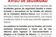 Asaltos a mano armada e intentos de secuestró, son denunciados sobre la México-Toluca